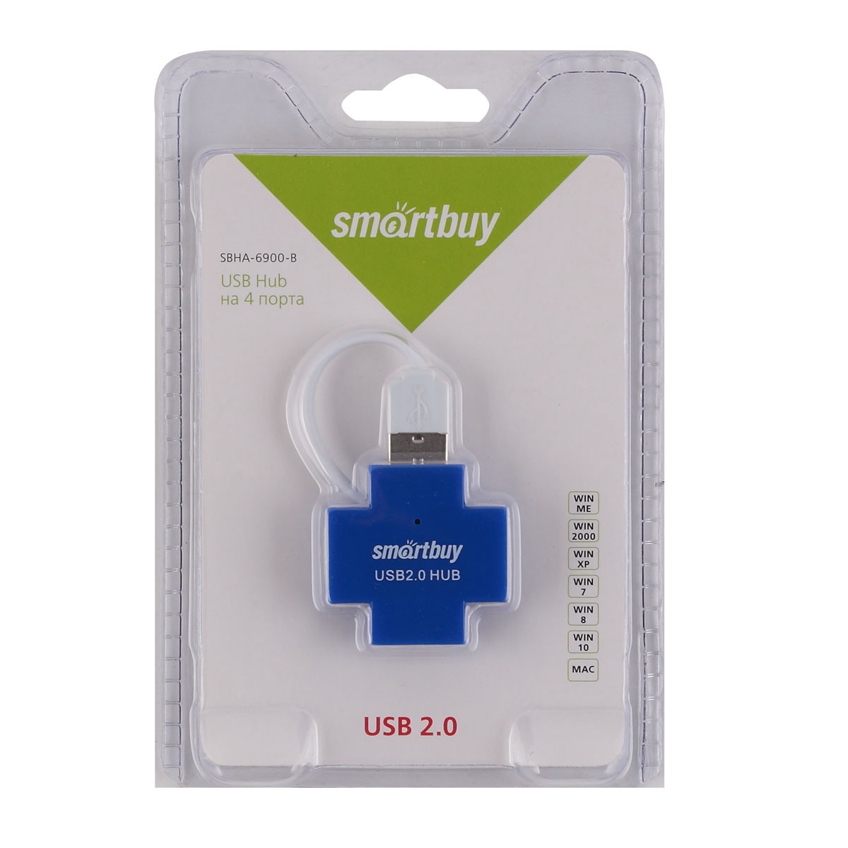 картинка Разветвитель SmartBuy SBHA-6900-B, USB 2.0, 4 порта, синий от магазина Альфанит в Кунгуре