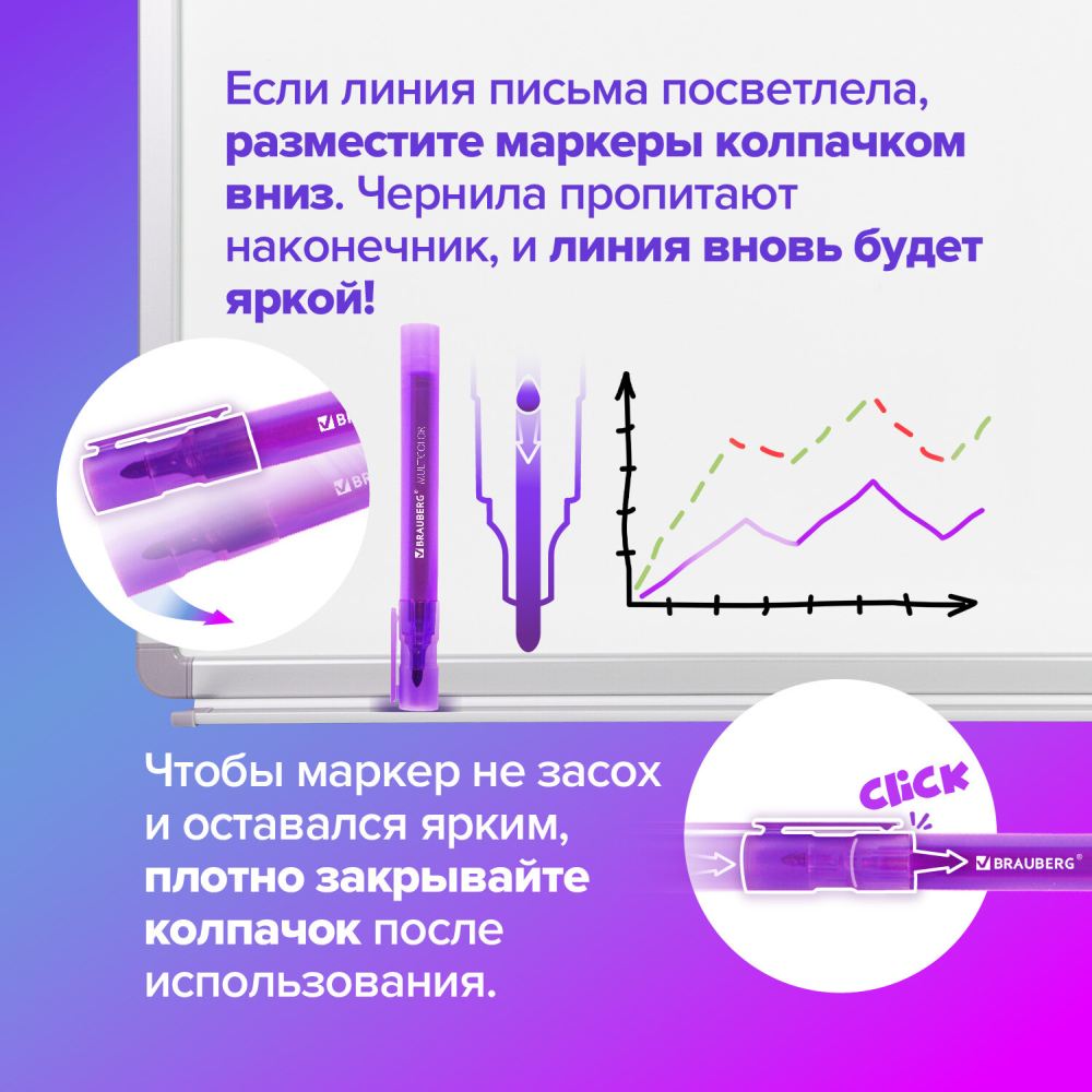 картинка Набор маркеров для доски, 12 шт, 12 цв, 3 мм, "Multicolor", BRAUBERG, 152121 от магазина Альфанит в Кунгуре