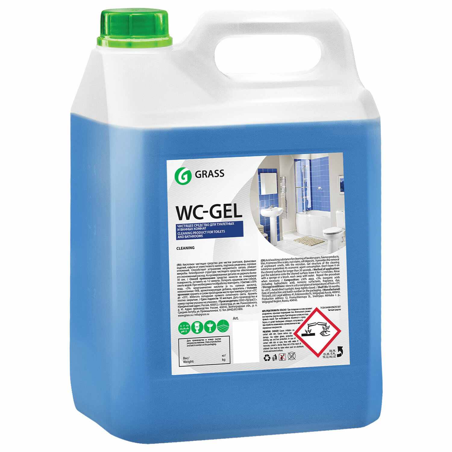 картинка Средство чистящее для сантехники, 5,3 кг, канистра, гель, "Wc-gel", GRASS, 605628 от магазина Альфанит в Кунгуре