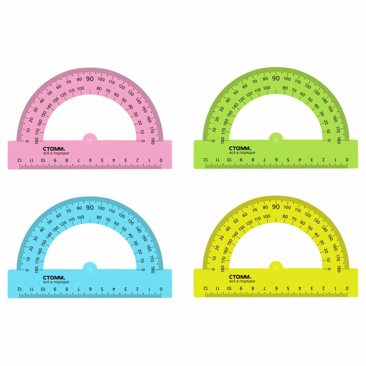 картинка Транспортир 180°, 12 см, пластик, ассорти, "Neon Crystal", СТАММ, ТР34 от магазина Альфанит в Кунгуре