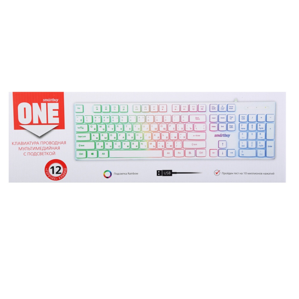 картинка Клавиатура проводная SmartBuy 251 ONE, USB, белый, подсветка, SBK-251U-W от магазина Альфанит в Кунгуре