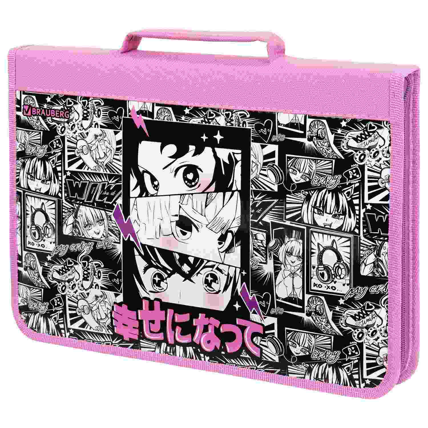 картинка Папка для труда и тетрадей, А4, 1 отдел, с ручками, на молнии, органайзер, "Anime movie", BRAUBERG, 272216 от магазина Альфанит в Кунгуре