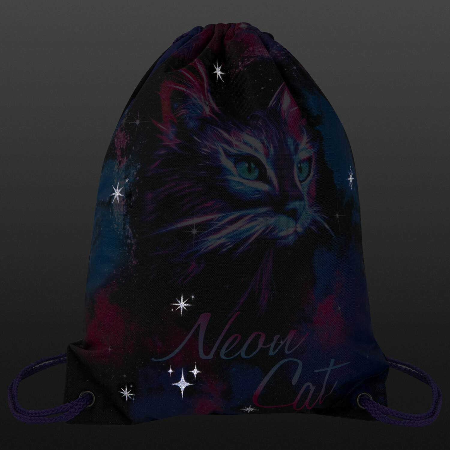 картинка Мешок для обуви, 1 отдел, 1 карман, 43*33 см, светоотражатель, "Neon cat", BRAUBERG KIDS, 271621 от магазина Альфанит в Кунгуре