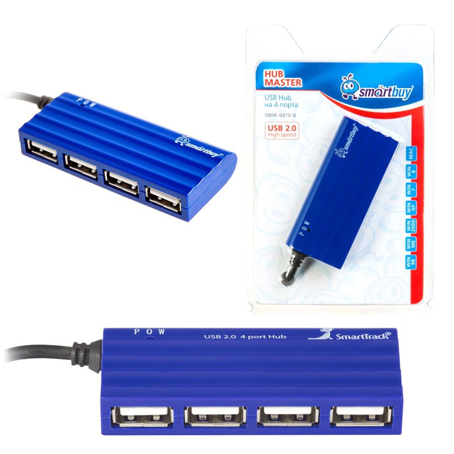 картинка Разветвитель SmartBuy SBHA-6810-B, USB, 4 порта, синий, SBHA-6810-B от магазина Альфанит в Кунгуре