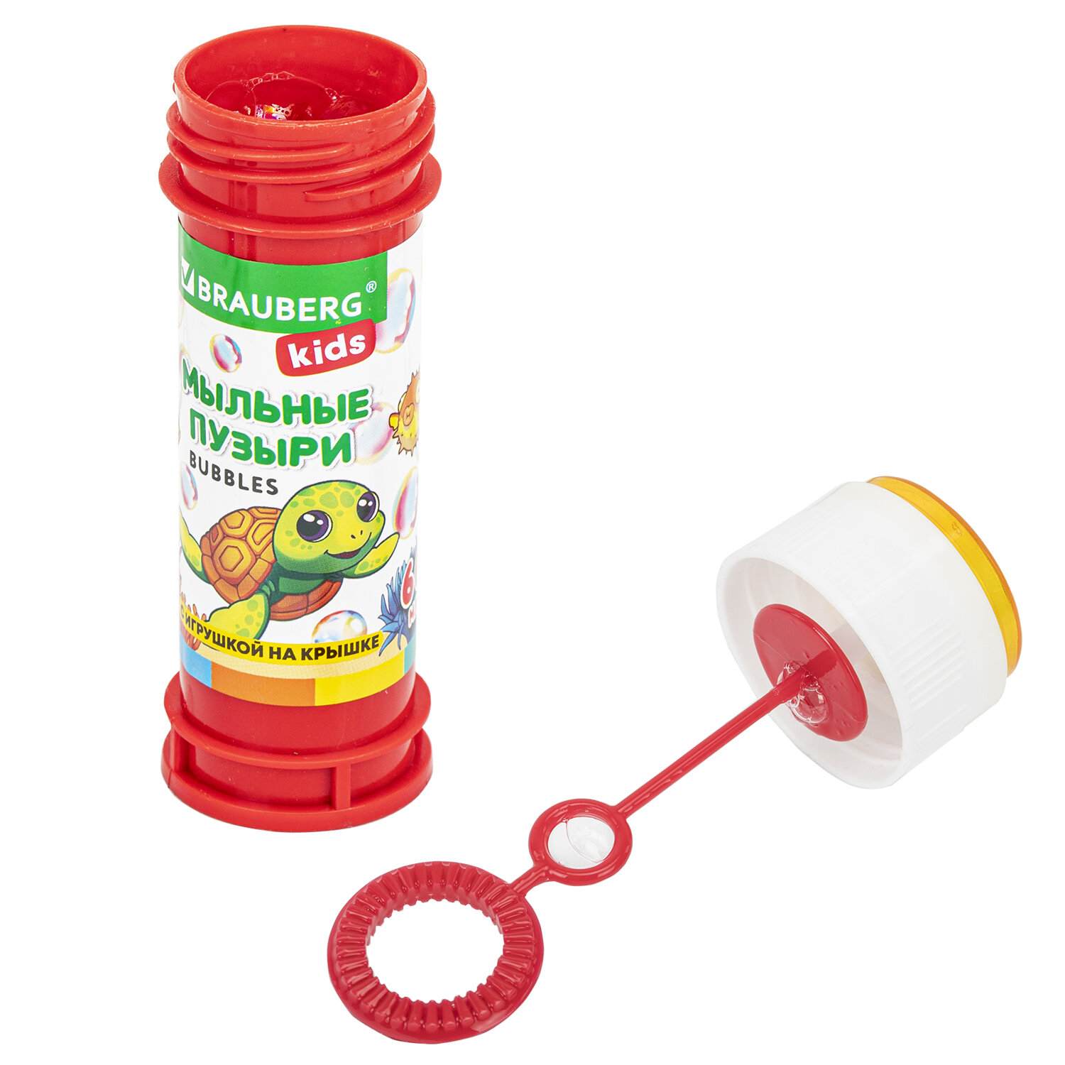 картинка Мыльные пузыри 60 мл, ассорти, с игрушкой на крышке, BRAUBERG KIDS, 665453 от магазина Альфанит в Кунгуре