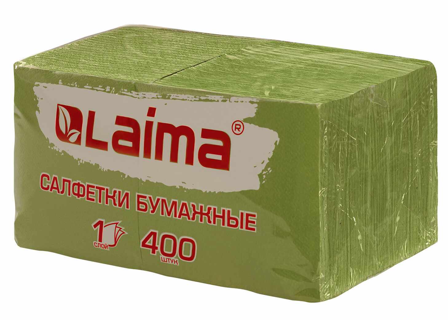 картинка Салфетки бумажные, 400 шт, 24*24 см, цвет зеленый, 100% целлюлоза, "Big Pack", LAIMA, 114728 от магазина Альфанит в Кунгуре