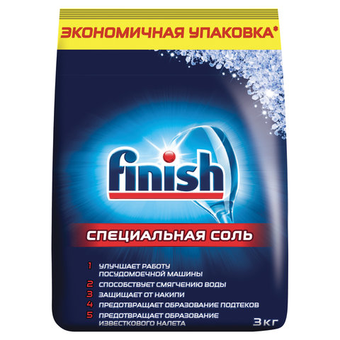картинка Соль для посудомоечной машины, 3 кг, порошок, пакет, FINISH, 91554 от магазина Альфанит в Кунгуре