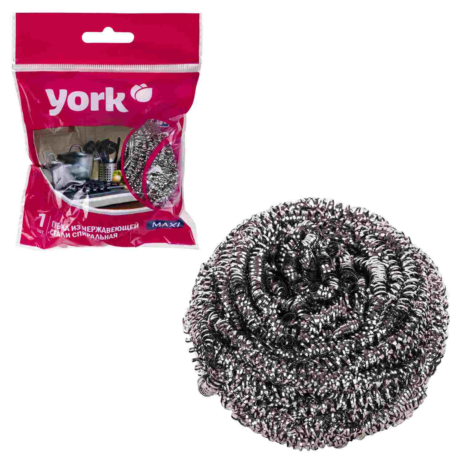 картинка Губка металлическая, 1 шт, 8*8*4 см, сталь, спиральная, York, 2010 от магазина Альфанит в Кунгуре