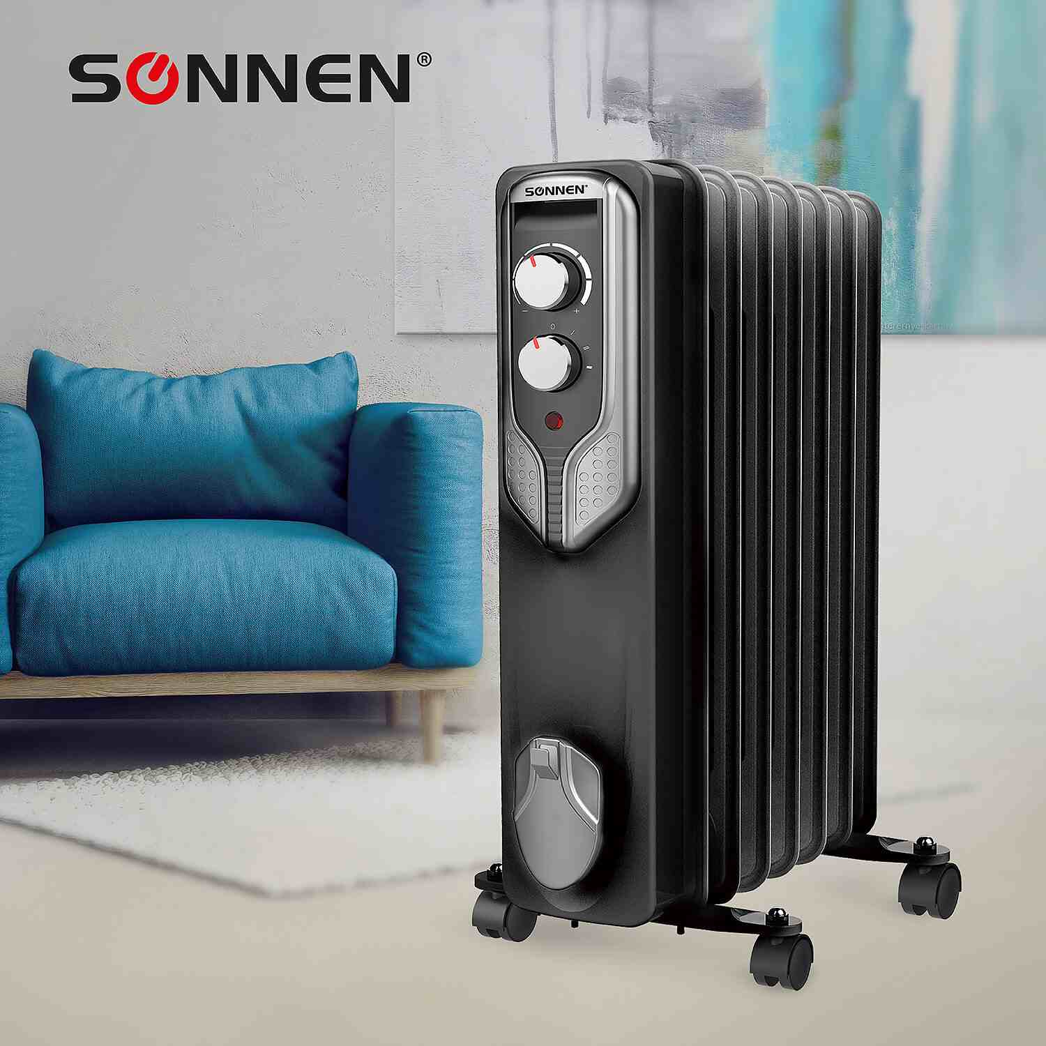 картинка Обогреватель масляный SONNEN DFN-07BL, 1500 Вт, 7 секций, черный, 455310 от магазина Альфанит в Кунгуре