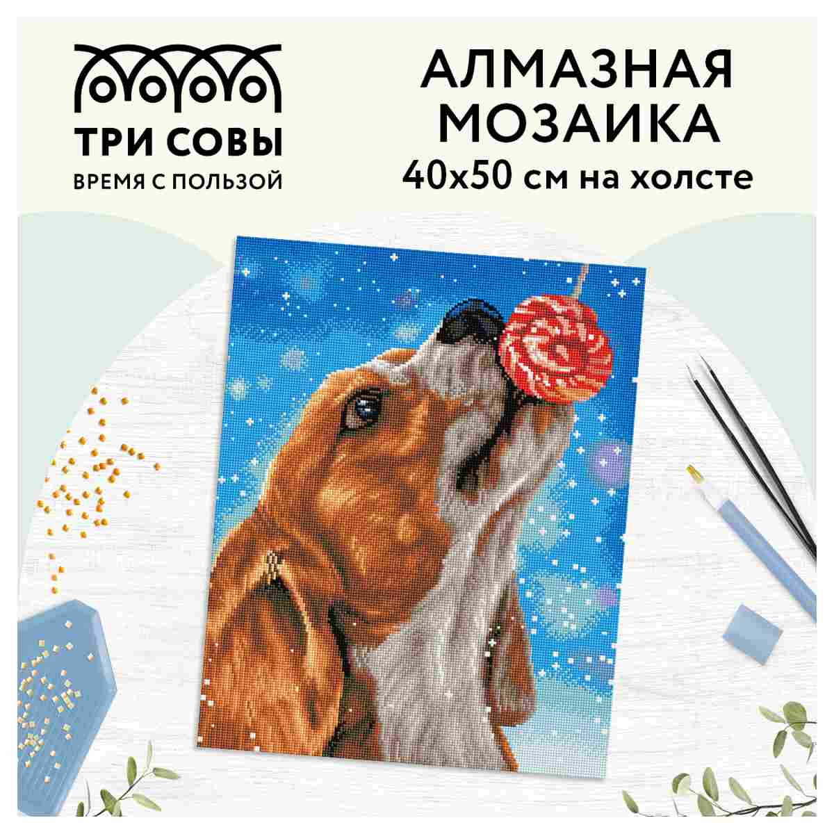 картинка Алмазная картина, 40*50 см, на холсте, полная выкладка, "Сладкая жизн", Три совы, АМ4050_47569 от магазина Альфанит в Кунгуре