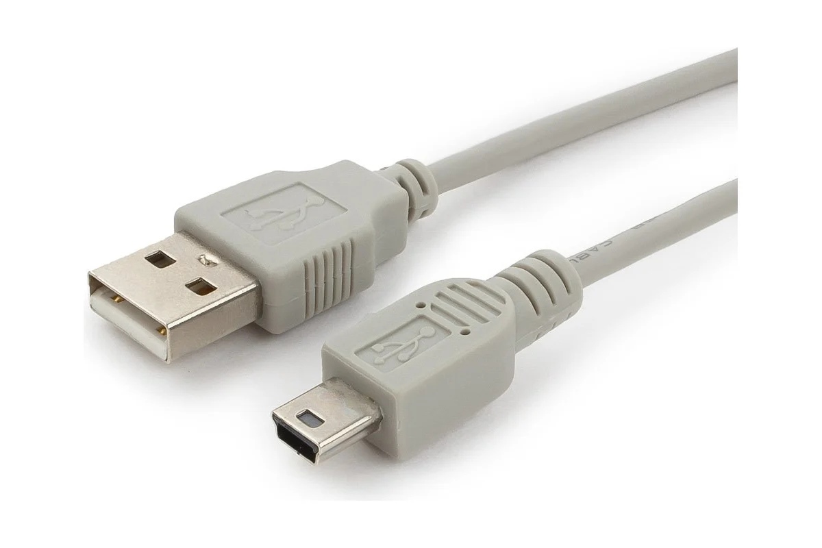 картинка Кабель интерфейсный для мобильных устройств Cablexpert USB A (M) — USB mini BМ, 0,9 м, серый, CC-USB2-AM5P-3-N от магазина Альфанит в Кунгуре