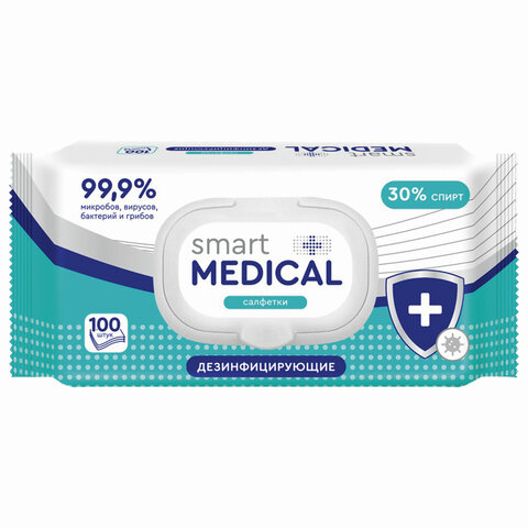 картинка Салфетки спиртовые, 100 шт, крышка-клапан, SMART MEDICAL, 72029 от магазина Альфанит в Кунгуре