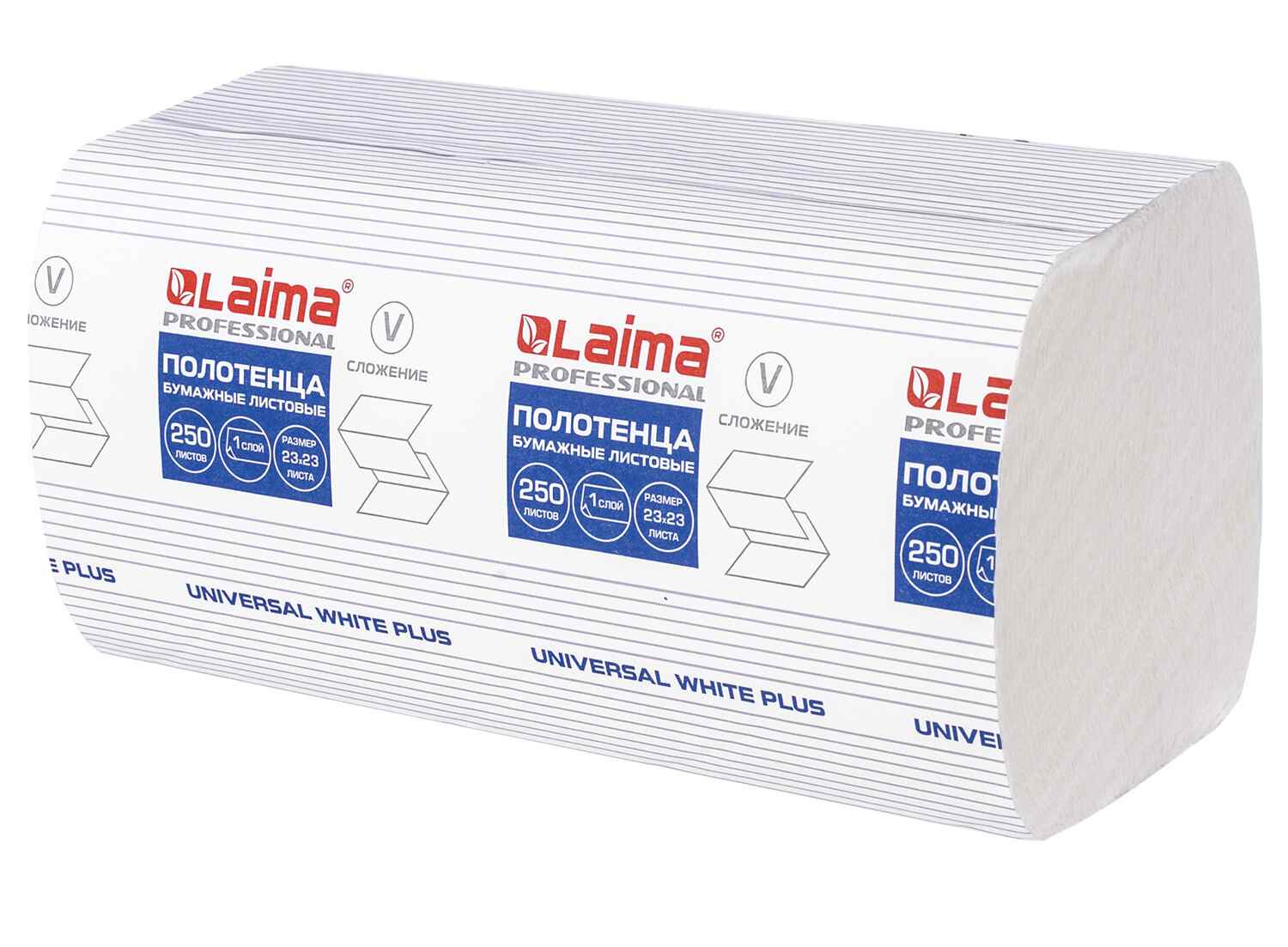картинка Полотенца бумажные, 15*250 шт, 1 слой, цвет белый, V-сложение, "Universal white plus", LAIMA, 111343 от магазина Альфанит в Кунгуре