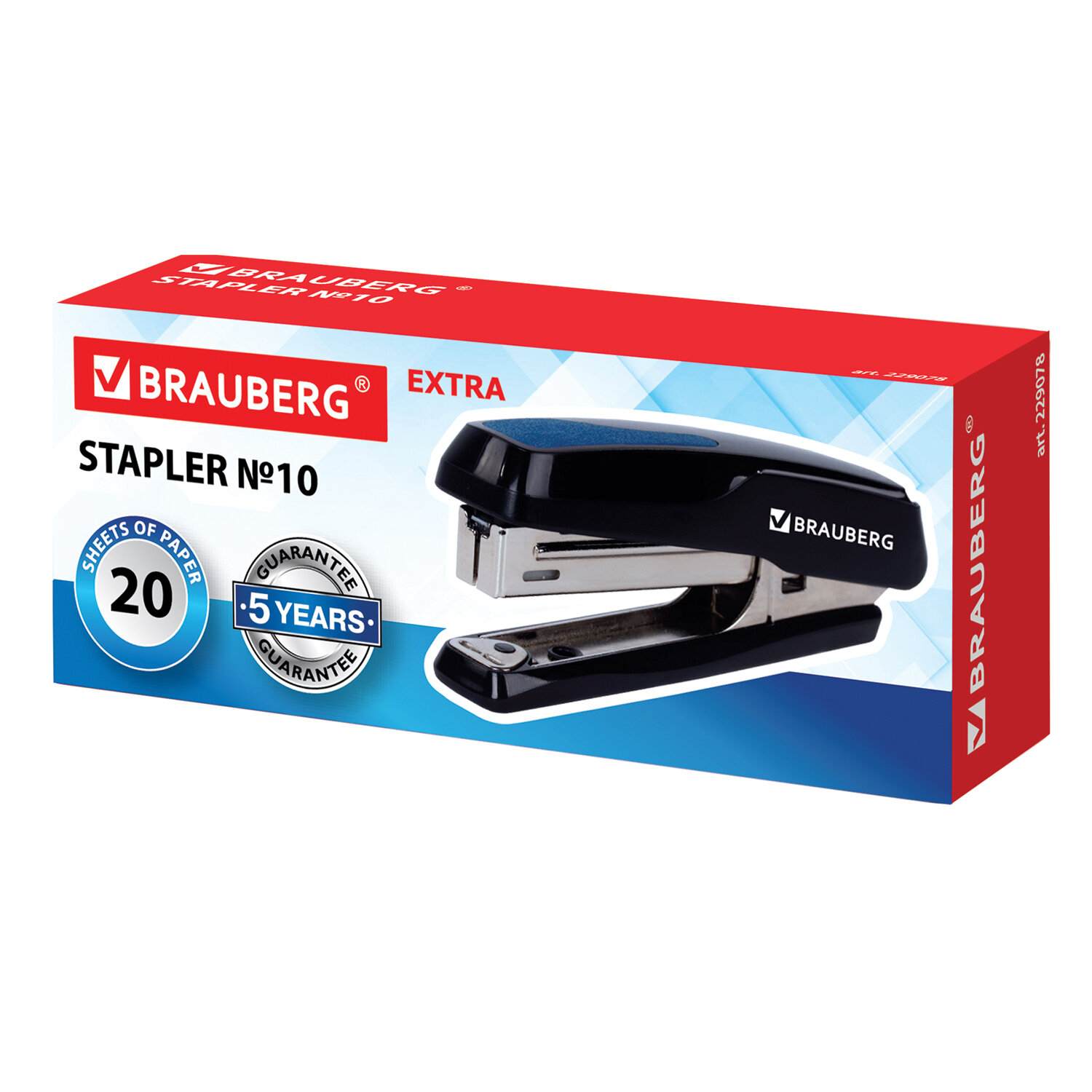 картинка Степлер № 10, на 20 л, с антистеплером, черный/синий, "Extra", BRAUBERG, 229078 от магазина Альфанит в Кунгуре