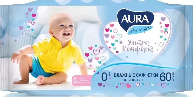 картинка Салфетки влажные детские, 60 шт, "Ultra comfort", AURA от магазина Альфанит в Кунгуре