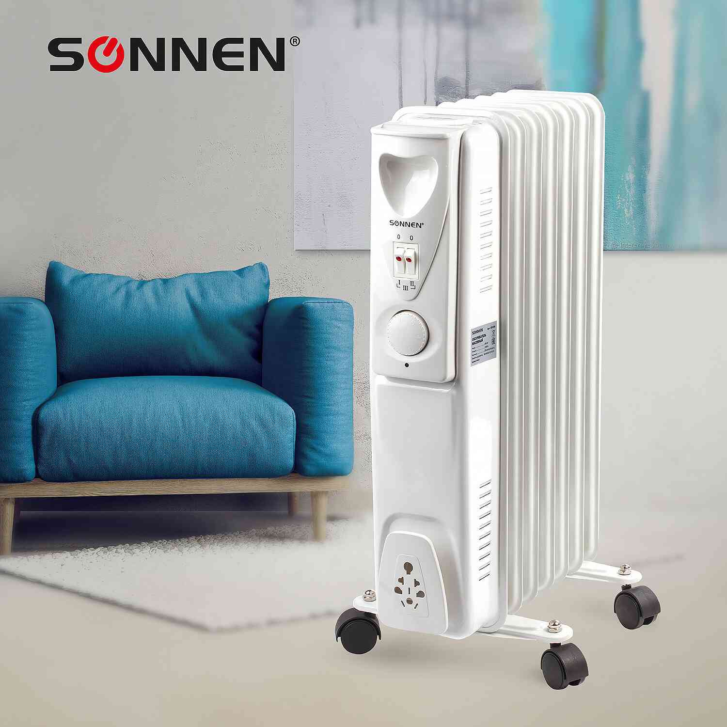 картинка Обогреватель масляный SONNEN DFS-07, 1500 Вт, 7 секций, белый, 453498 от магазина Альфанит в Кунгуре