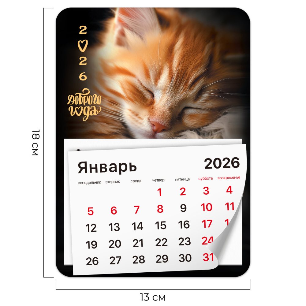 картинка Календарь на магните 2026 год, 13*18 см, "Котик", BRAUBERG, 117289 от магазина Альфанит в Кунгуре
