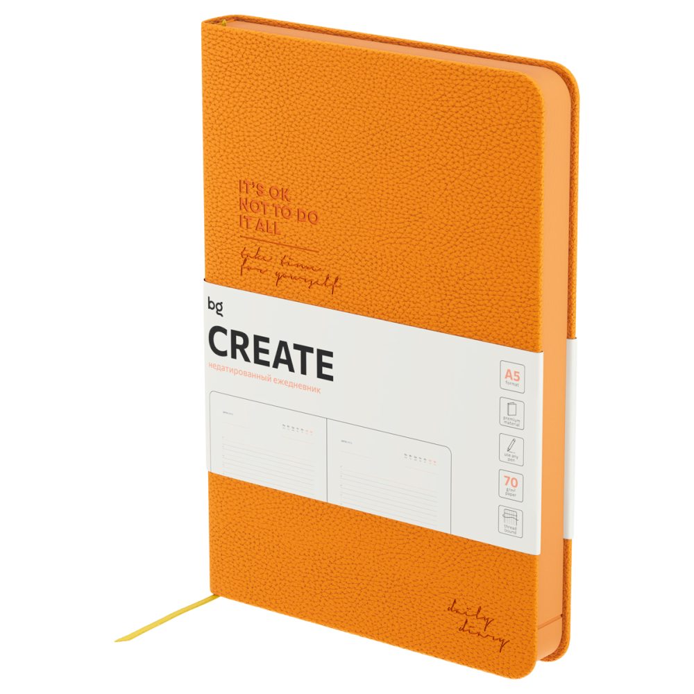 картинка Ежедневник недатированный, А5, 136 л, кожзам, оранжевый, "Create. Orange", BG, DuA5_61242 от магазина Альфанит в Кунгуре
