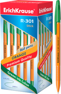 картинка Ручка шариковая, 0,7 мм, зеленая, корп. оранжевый, "R-301 Orange Stick", Erich Krause, 43197 от магазина Альфанит в Кунгуре