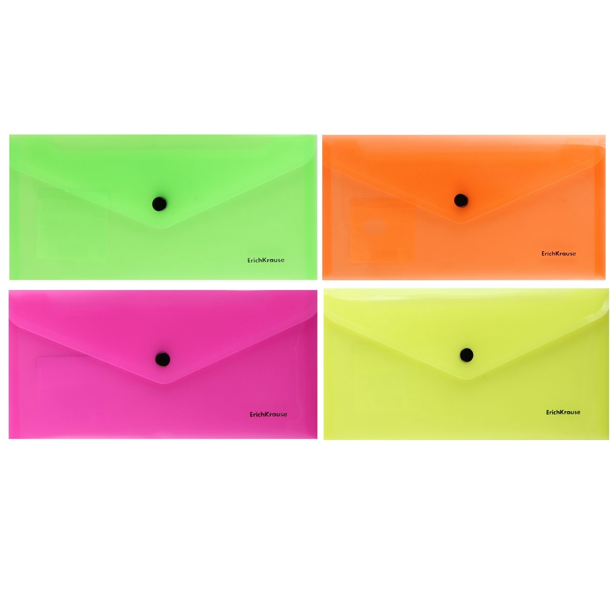 картинка Папка-конверт на кнопке, Е65, пластик, ассорти, "Glossy Neon", Erich Krause, 50304 от магазина Альфанит в Кунгуре