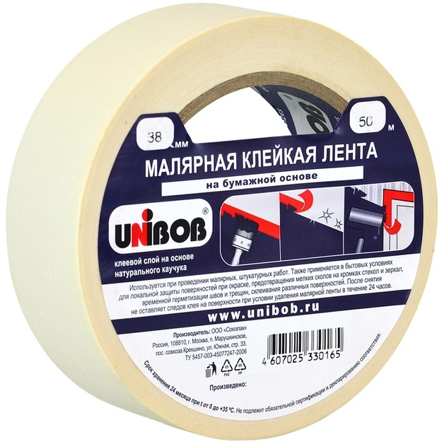 картинка Скотч малярный, 38мм*50м, профессиональный, Unibob, 28138 от магазина Альфанит в Кунгуре