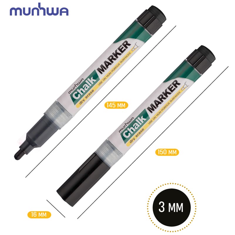 картинка Маркер меловой, 3 мм, черный, спиртовая основа, "Chalk Marker", MunHwa, CM-01 от магазина Альфанит в Кунгуре
