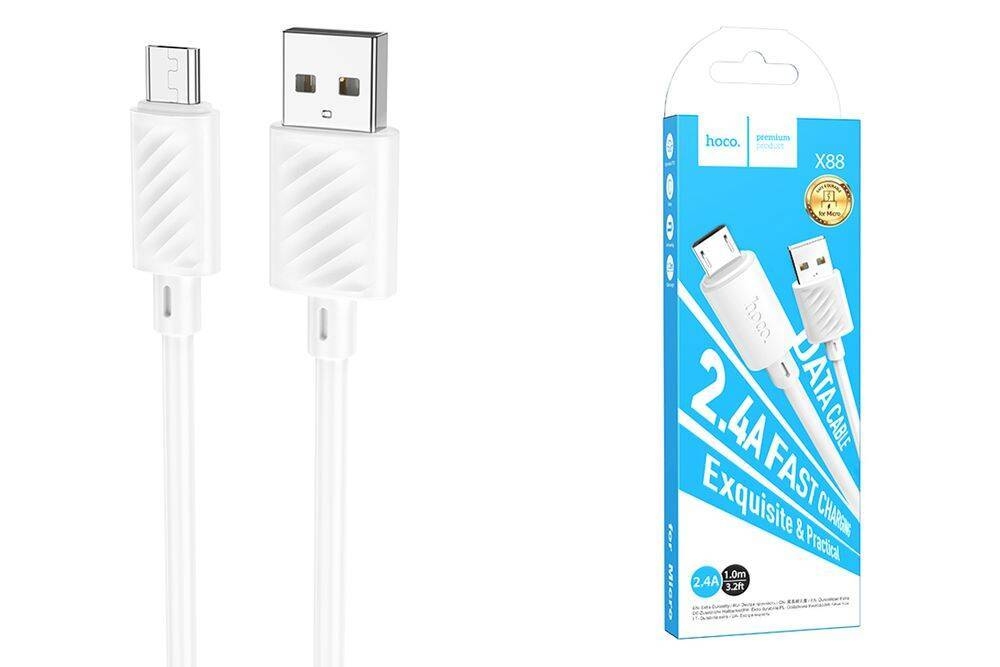 картинка Кабель зарядный для мобильных устройств Hoco X88 USB 2.0 AM — USB 2.0 microBM, 1,0 м, белый от магазина Альфанит в Кунгуре