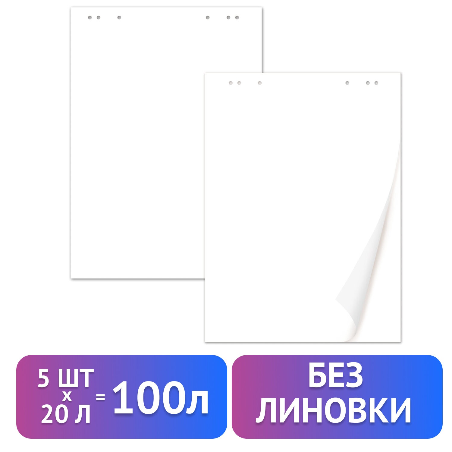картинка Блокнот для флипчарта, 5 шт по 20 л, 67,5*98 см, 80 г/м, BRAUBERG, 124098 от магазина Альфанит в Кунгуре