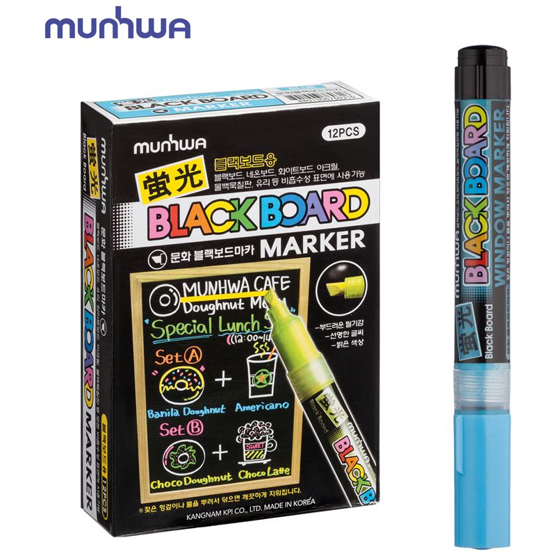 картинка Маркер меловой, 3 мм, голубой, водная основа, "Black Board Marker", MunHwa, BM-02 от магазина Альфанит в Кунгуре