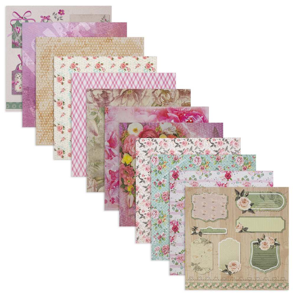 картинка Бумага для скрапбукинга, 30*30 см, 12 л, 180 г/м2, двусторонняя, "Шебби-шик", ОСТРОВ СОКРОВИЩ, 662764 от магазина Альфанит в Кунгуре