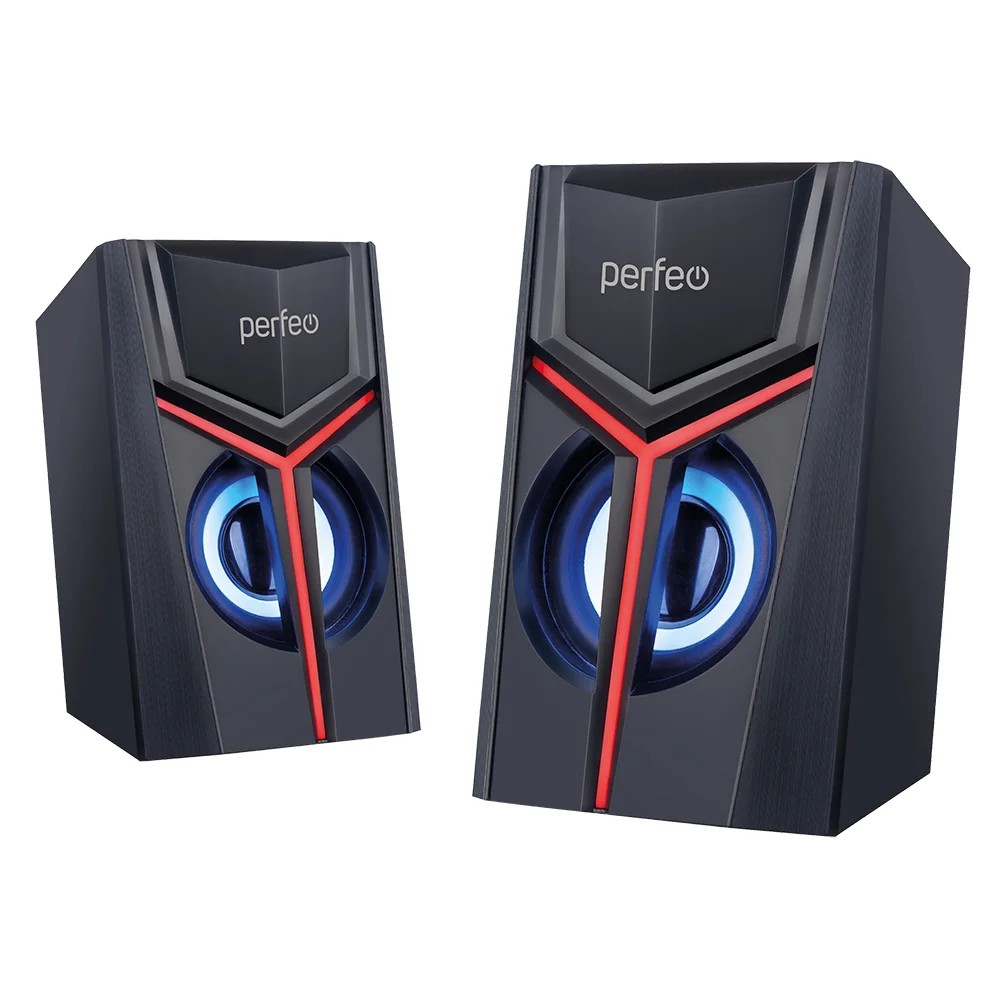 картинка Акустическая система 2.0 Perfeo Trial, 2*3Вт, USB, черный, LED подсветка, PF_B3374 от магазина Альфанит в Кунгуре
