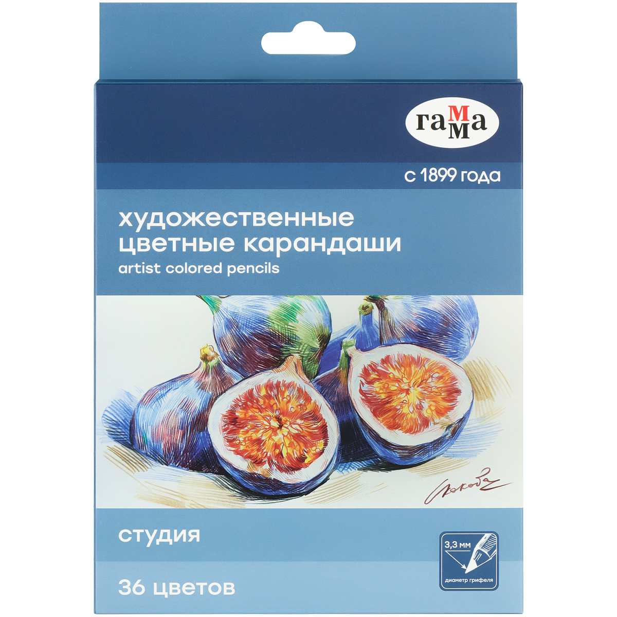 картинка Карандаши цветные художественные, 36 цв, 36 шт, дерево, заточен, "Студия", Гамма, 100822_36 от магазина Альфанит в Кунгуре