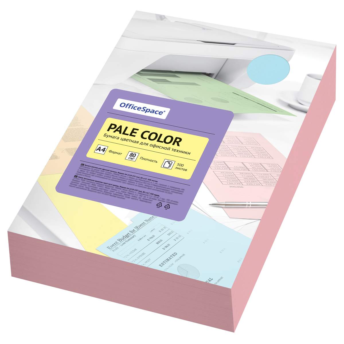 картинка Бумага офисная цветная, А4, 500 л, 1 цв, 80 г/м2, розовый, "Pale Color", OfficeSpace, 356862 от магазина Альфанит в Кунгуре