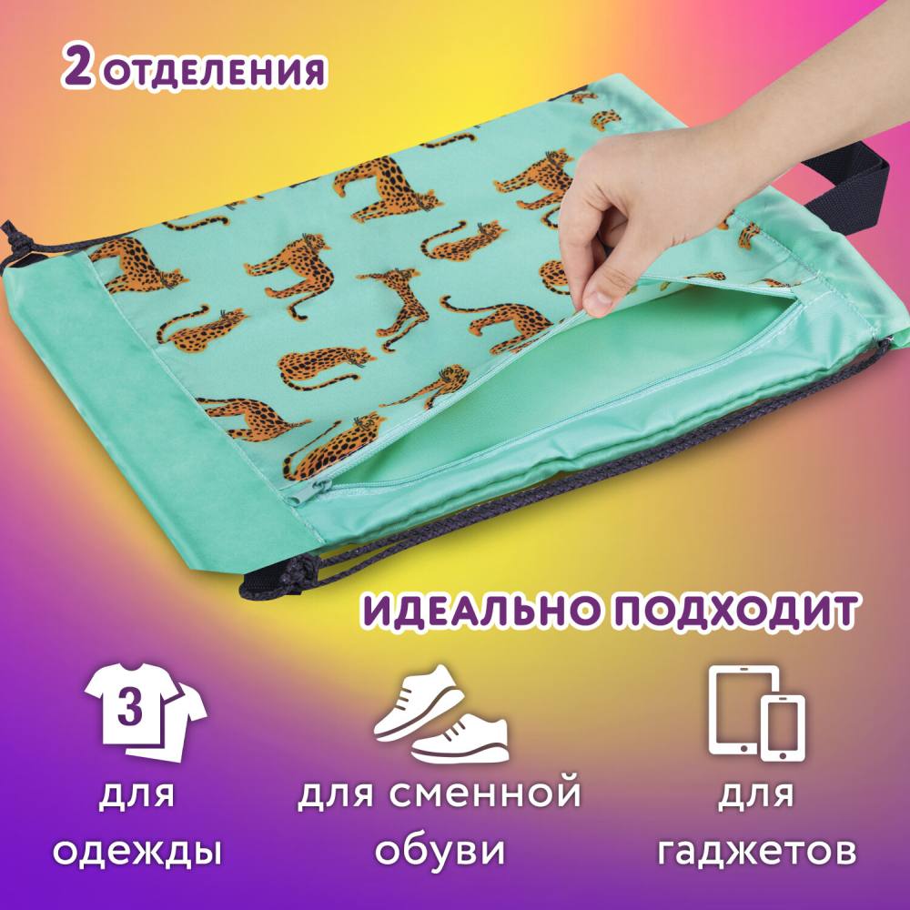 картинка Мешок для обуви, 1 отдел, 1 карман, 46*36 см, полиэстер, "Wild Cats", Юнландия, 271614 от магазина Альфанит в Кунгуре