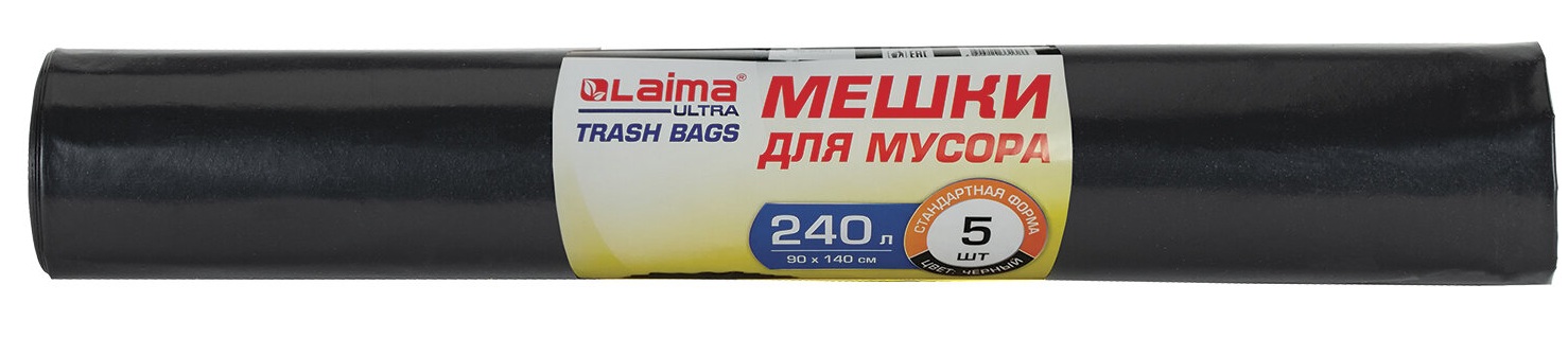 картинка Мешки для мусора, 240 л, 5 шт, 90*140 см, 120 мкм, черные, сверхпрочные, "Ultra", LAIMA, 607698 от магазина Альфанит в Кунгуре