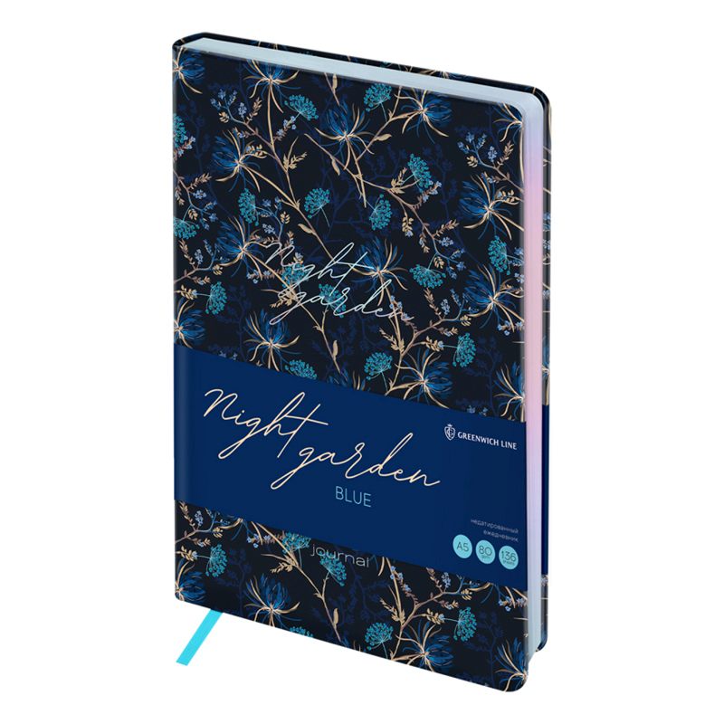 картинка Ежедневник недатированный, А5, 136 л, кожзам, "Night garden. Blue", Greenwich Line, ENA5_44973 от магазина Альфанит в Кунгуре