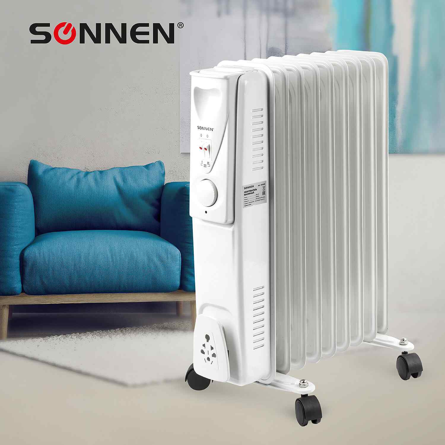картинка Обогреватель масляный SONNEN DFS-09, 2000 Вт, 9 секций, белый, 453499 от магазина Альфанит в Кунгуре