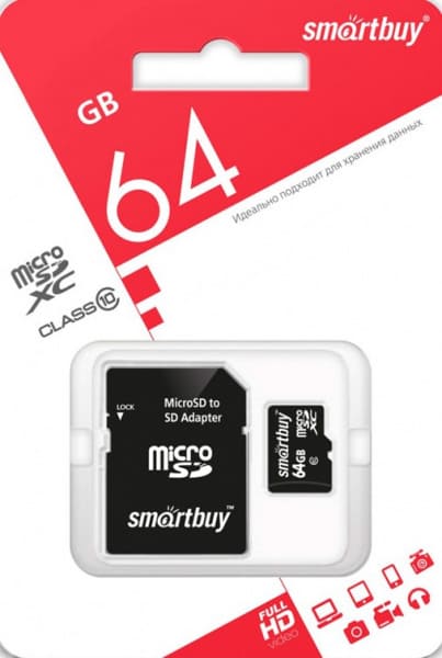 картинка Карта памяти micro-SDXC SmartBuy 64 GB Class 10, с адаптером, SB64GBSDCL10-01LE от магазина Альфанит в Кунгуре