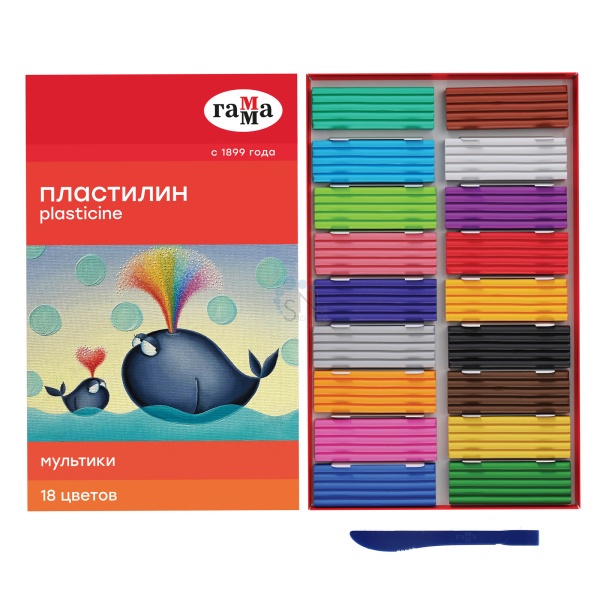 картинка Пластилин, 18 цв, 18 шт, 360 гр, со стеком, "Мультики", Гамма, 280028 от магазина Альфанит в Кунгуре