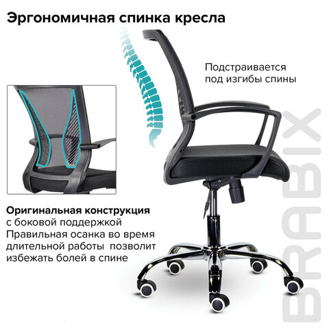 картинка Кресло офисное BRABIX "Wings MG-304", текстиль, черный, хром, сетка, 532016 от магазина Альфанит в Кунгуре