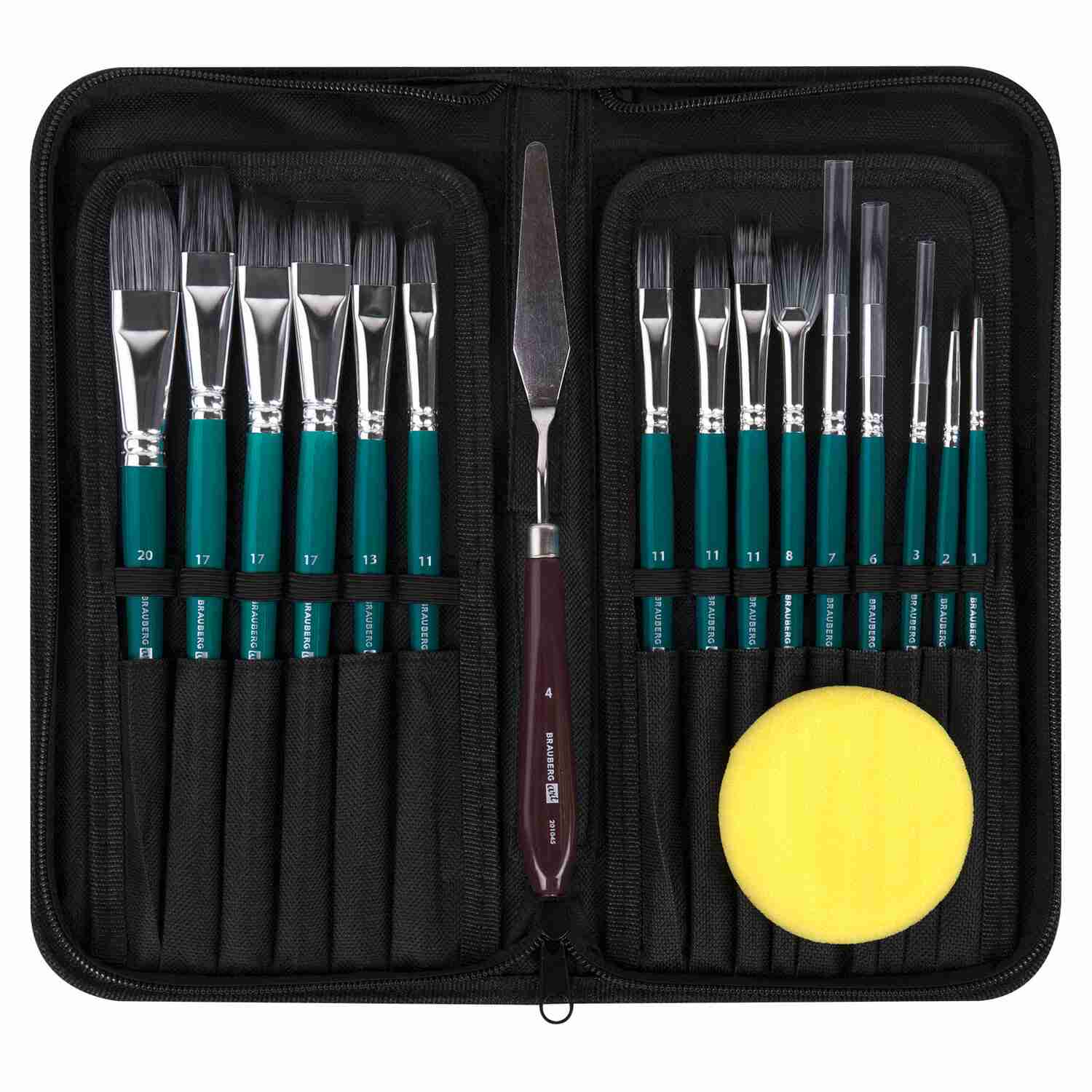 картинка Набор кистей 15 шт, синтетика, овальная, мастихин в пенале, "Debut", BRAUBERG ART, 201045 от магазина Альфанит в Кунгуре
