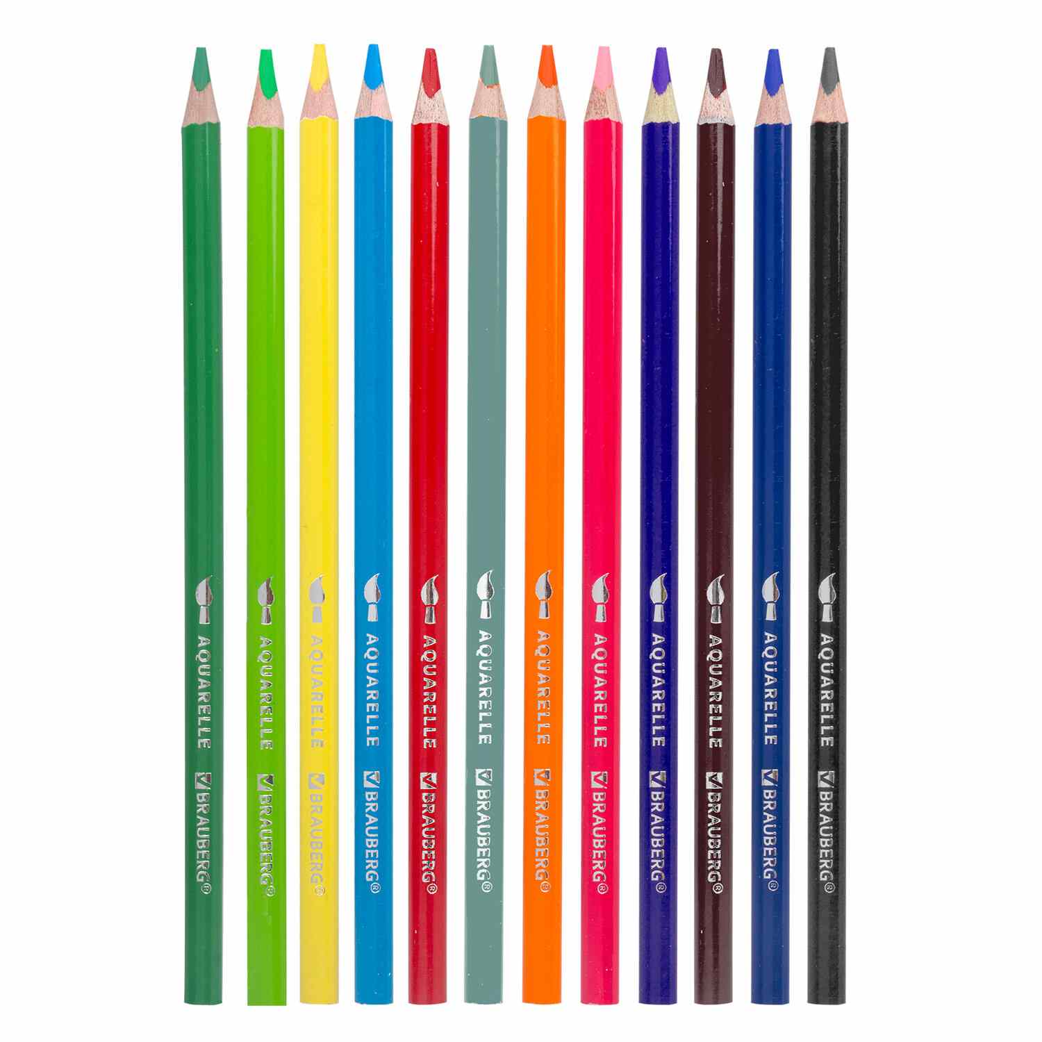 картинка Карандаши цветные акварельные, 12 цв, 12 шт, дерево, "Premium Aquarelle", BRAUBERG, 181671 от магазина Альфанит в Кунгуре