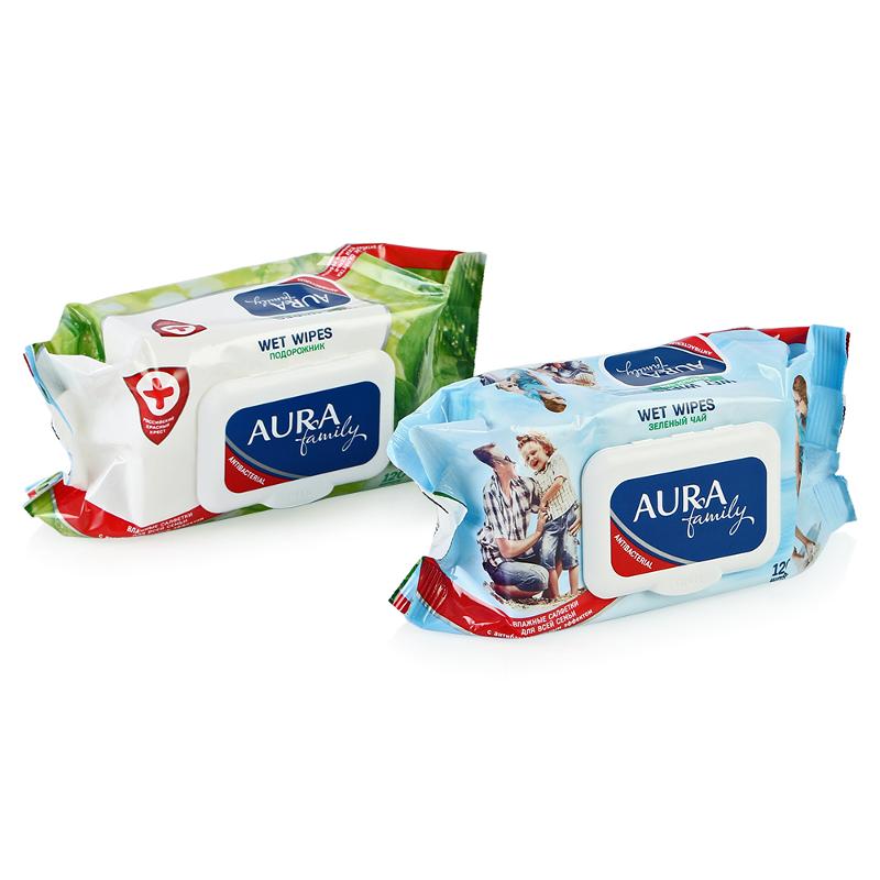 картинка Салфетки влажные, 120 шт, крышка-клапан, "Для всей семьи", AURA от магазина Альфанит в Кунгуре