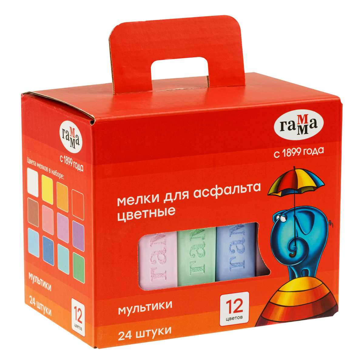 картинка Мел цветной, 24 шт, квадратный, для асфальта, в коробке, "Мультики", Гамма, 9022324 от магазина Альфанит в Кунгуре