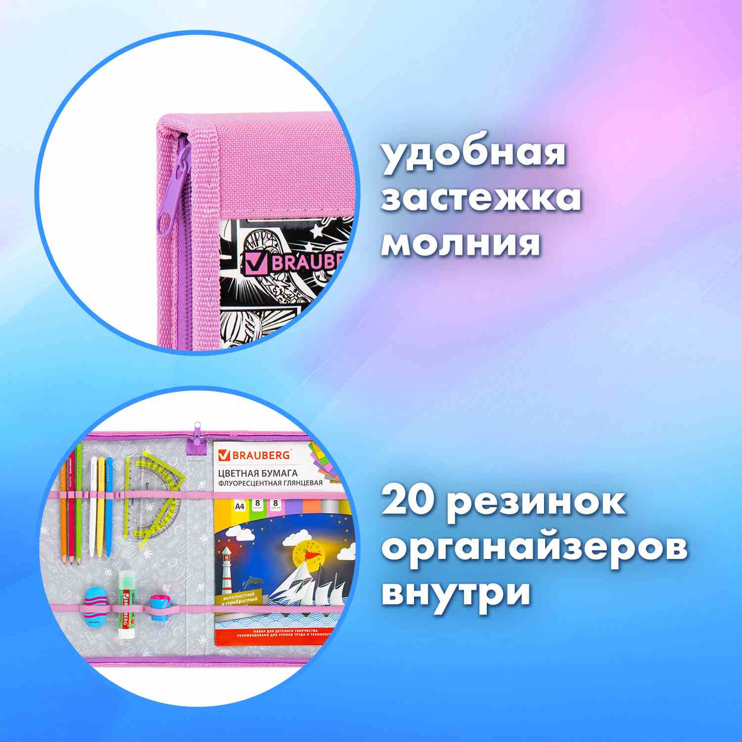 картинка Папка для труда и тетрадей, А4, 1 отдел, с ручками, на молнии, органайзер, "Anime movie", BRAUBERG, 272216 от магазина Альфанит в Кунгуре