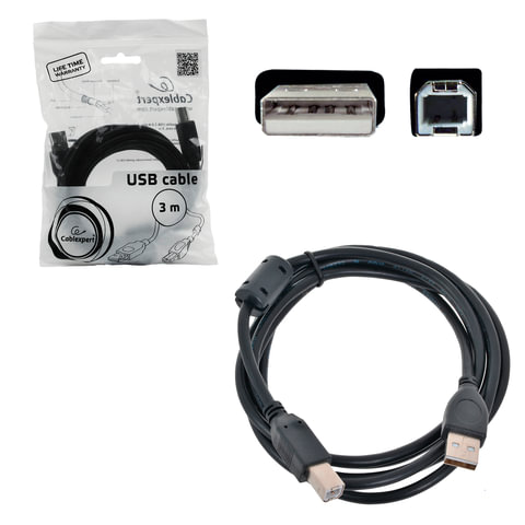 картинка Кабель соединительный для принтера Cablexpert Pro USB 2.0 AM — USB 2.0 BM, 3,0 м, черный, CCF-USB2-AMBM-10 от магазина Альфанит в Кунгуре