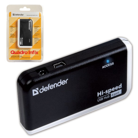 картинка Разветвитель Defender Quadro Infix, USB 2.0, 4 порта, черный, 83504 от магазина Альфанит в Кунгуре
