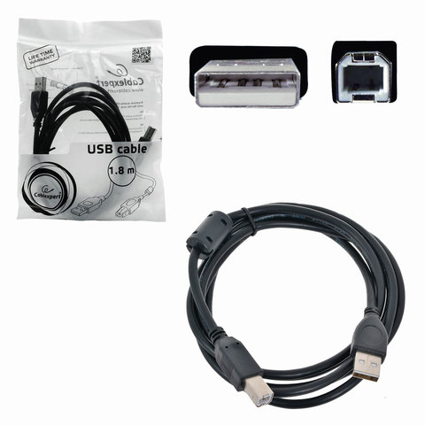картинка Кабель соединительный для принтера Cablexpert Pro USB 2.0 AM — USB 2.0 BM, 1,8 м, черный, CCF2-USB2-AMBM-6 от магазина Альфанит в Кунгуре