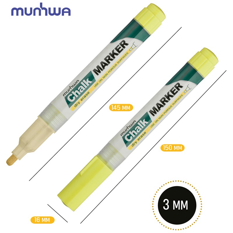 картинка Маркер меловой, 3 мм, желтый, спиртовая основа, "Chalk Marker", MunHwa, CM-08 от магазина Альфанит в Кунгуре