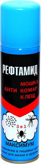 картинка Аэрозоль 147 мл, синий, от мошек, клещей, комаров, "Рефтамид Максимум" от магазина Альфанит в Кунгуре